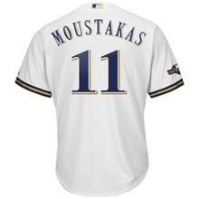Load image into Gallery viewer, Mike Moustakas Milwaukee Brewers Majestic 2019 Postseason Official Cool Base Player Jersey - White