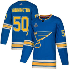 Load image into Gallery viewer, Jordan Binnington St. Louis Blues adidas 2019 Stanley Cup Champions Alternate Player Jersey - Blue