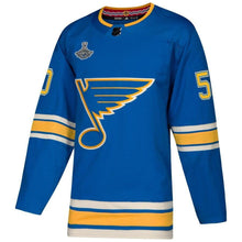 Load image into Gallery viewer, Jordan Binnington St. Louis Blues adidas 2019 Stanley Cup Champions Alternate Player Jersey - Blue