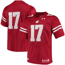 Load image into Gallery viewer, #17 Wisconsin Badgers Under Armour Premier Performance Football Jersey - Red