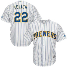Load image into Gallery viewer, Christian Yelich Milwaukee Brewers Majestic Alternate Official Cool Base Player Jersey - White/Royal