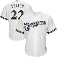 Load image into Gallery viewer, Christian Yelich Milwaukee Brewers Majestic Home Hispanic Heritage Cool Base Player Jersey - White